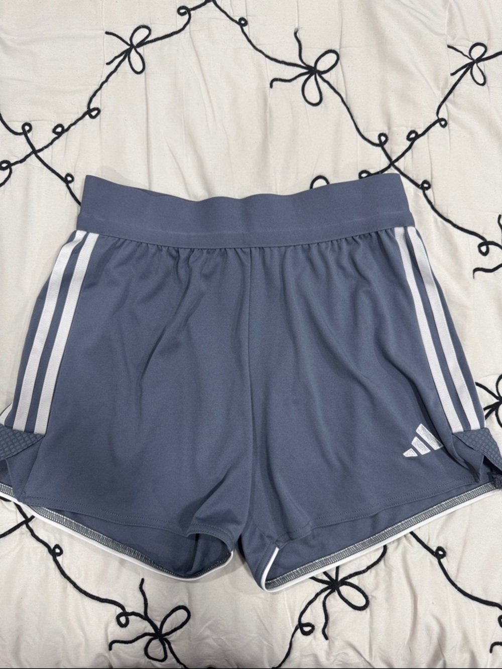 adidas Slate Blue Athletic Shorts with White Stripes